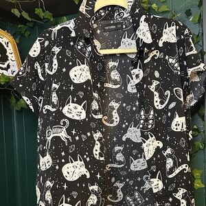 Disturbia Black and White Cat Print Top